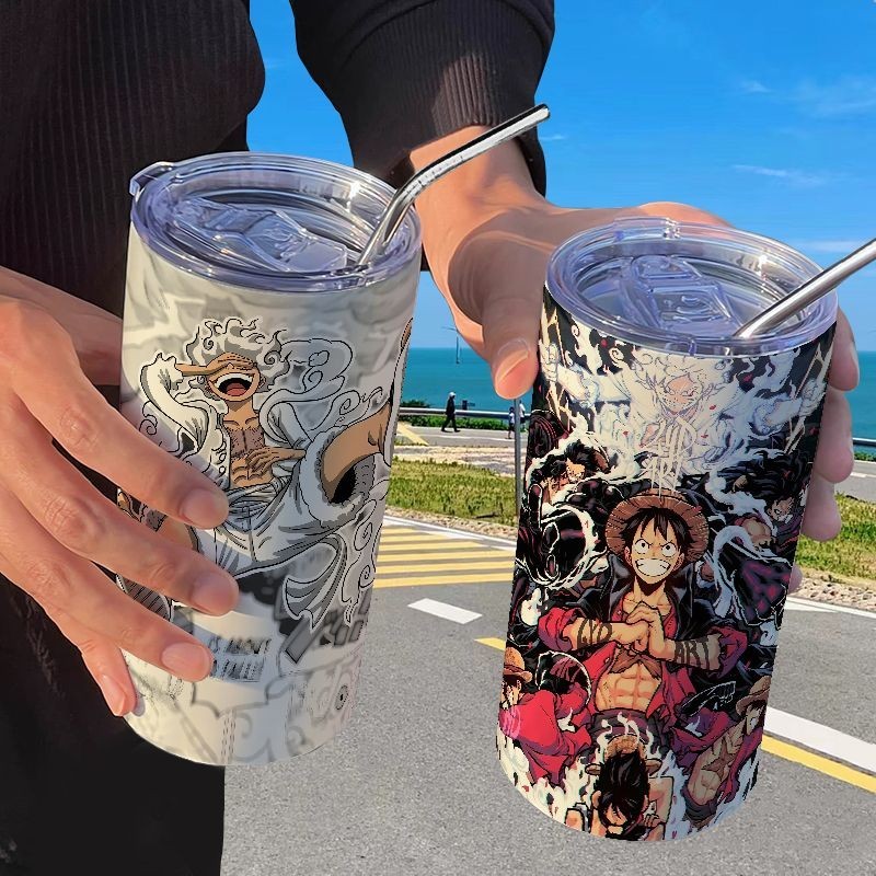 One Piece luffy Fifth Gear THERMOS ถ้วยฟาง Casual Roronoa Zoro ถ้วยกาแฟแบบพกพาสแตนเลส gelas minum termos dengan ฟาง pictures.