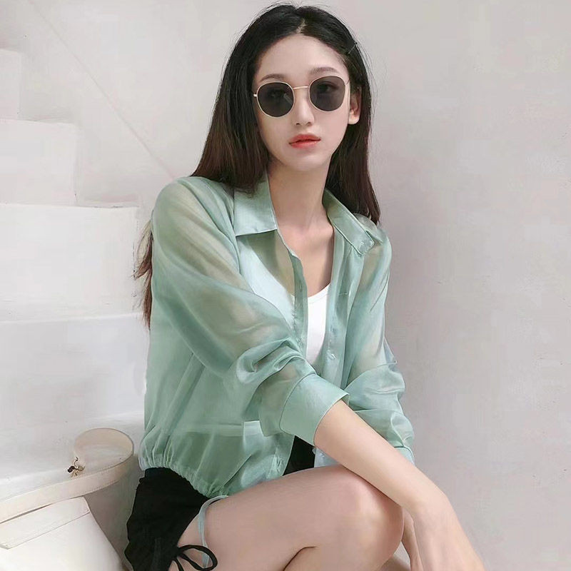 ใหม่ เสื้อเชิ้ต แขนยาว กันแดด กระดุมแถวเดียว สีพื้น แบบบาง เหมาะกับฤดูร้อน สําหรับผู้หญิง 2024