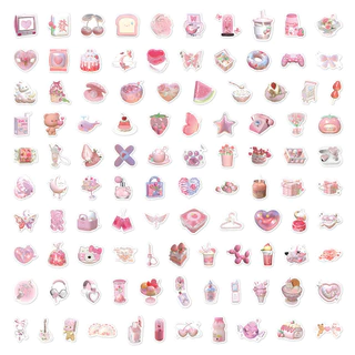 สีชมพู 3D สติกเกอร์ 100PCS น่ารักที่มีสีสันไวนิล Decals สติกเกอร์กันน้ําสําหรับเคสโทรศัพท์แล็ปท็อปกระเป๋าเดินทางเด็กของขวัญ