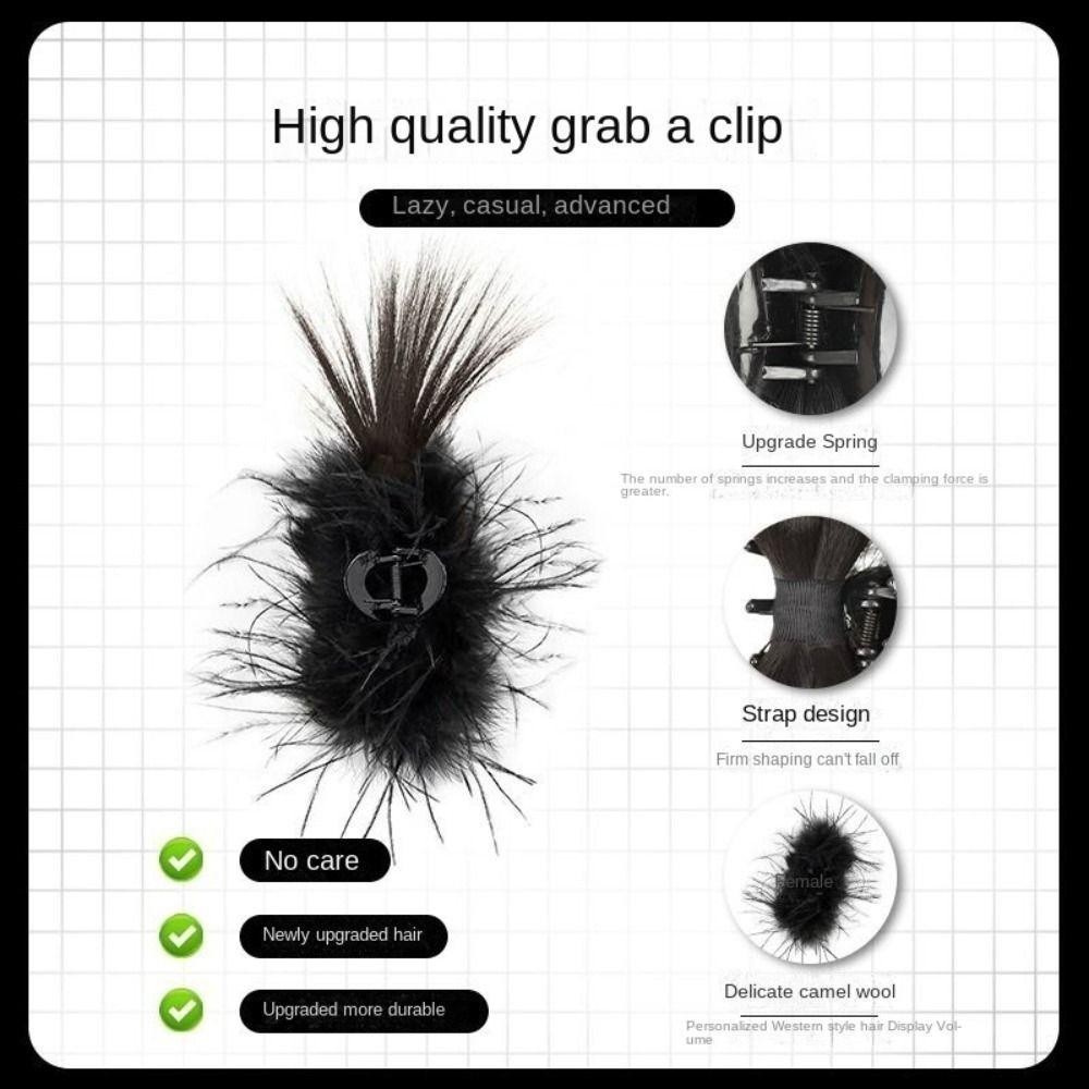 Oceanmapdz Messy Chignon, กิ๊บติดผมขนนก, กิ๊บติดผมเด็กผู้หญิง, ปลอม พร้อมคลิปก้ามปู ธรรมชาติ สไตล์เกาหลี สังเคราะห์ ผมซาลาเปา ผู้หญิง