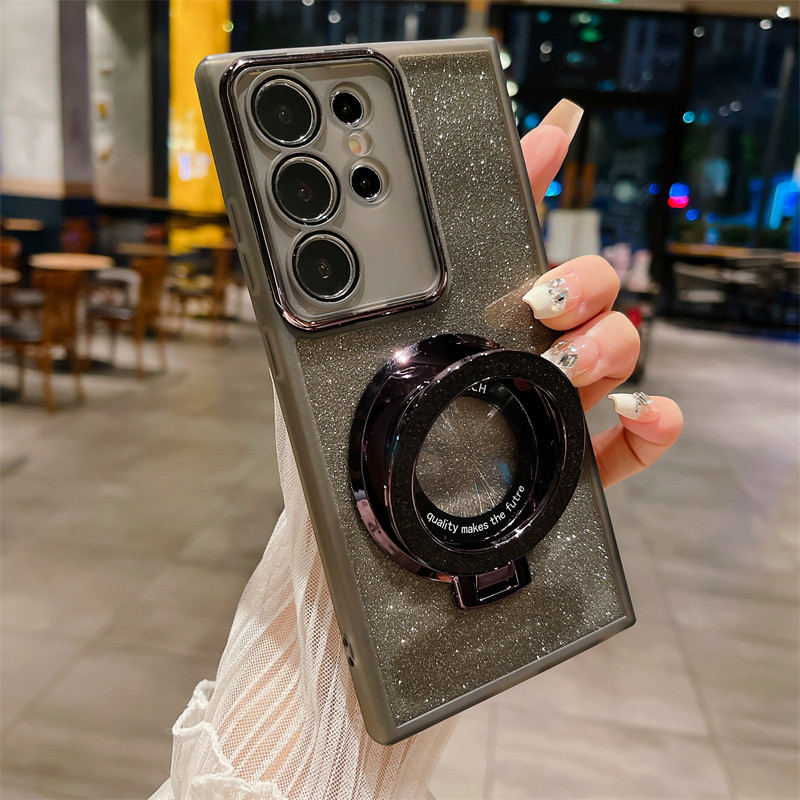 เคสโทรศัพท์มือถือแบบใส กันกระแทก กันรอยเลนส์กล้อง พร้อมขาตั้งแม่เหล็ก หรูหรา สําหรับ Samsung Galaxy S24 S23 Ultra S23 Fe S24 Plus 4G 5G