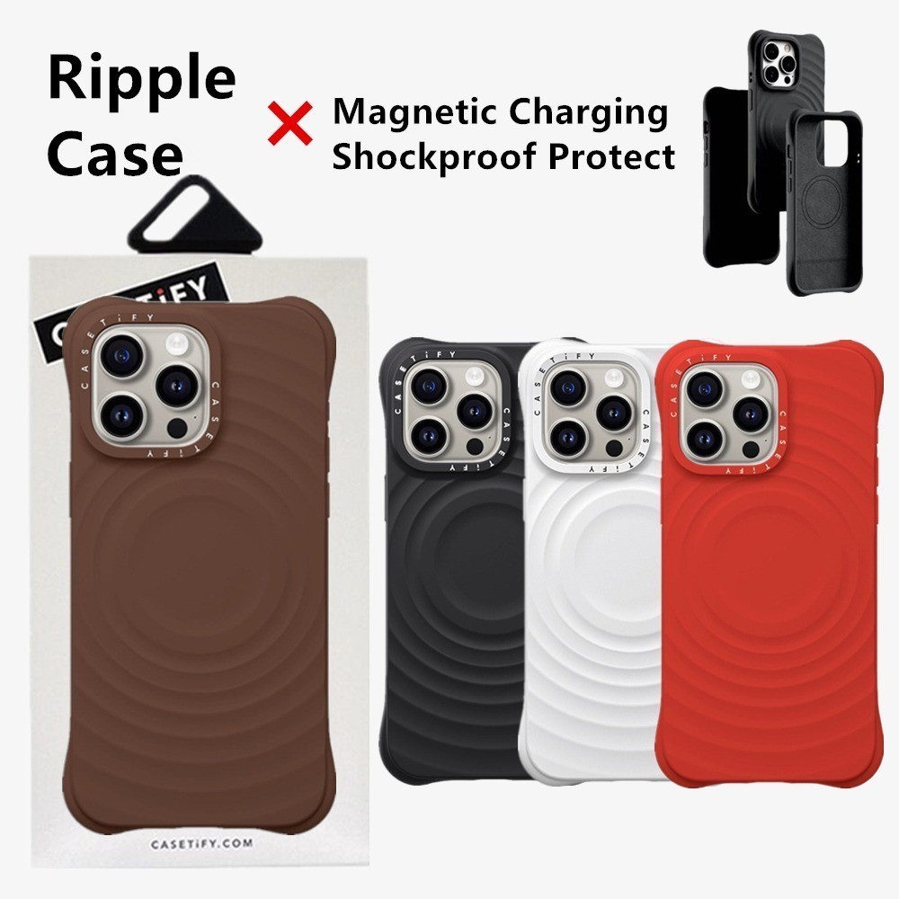 CaseTif Ripple Case หรูหราคุณภาพแม่เหล็กชาร์จซิลิโคนโทรศัพท์ปลอกพร้อมกล่องสําหรับ iPhone 15 14 13 Pr