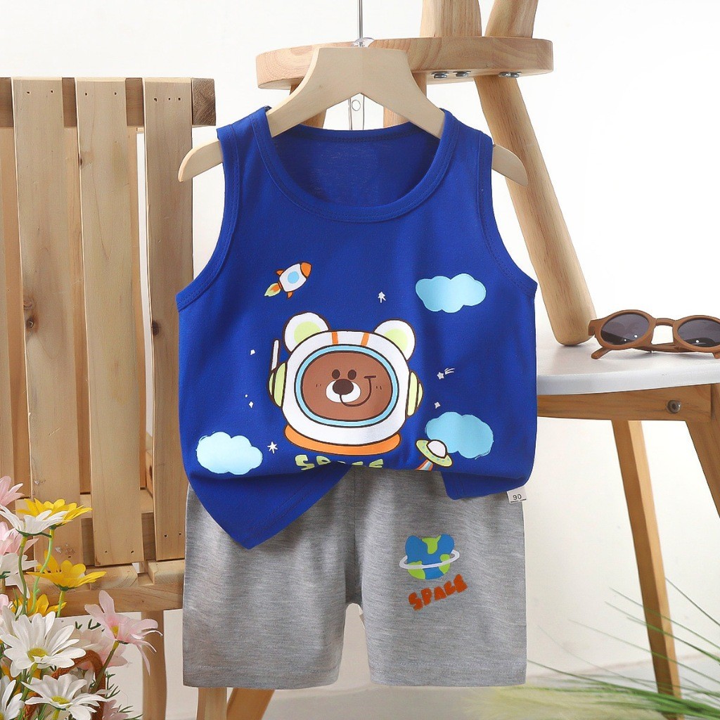 ชุดเด็ก เสื้อกร้าม+กางเกงขาสั้น เสื้อแขนกุด ผ้าcotton บางเบาใส่สาย รูปที่ 4