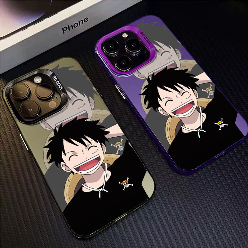 เคสโทรศัพท์มือถือซิลิโคน TPU แข็ง กันกระแทก ลายการ์ตูนลูฟี่หัวเราะ มีรูกระจก สําหรับ IPhone 7 8 Plus 11 12 13 14 15 Pro XR X XS Max SE 2020