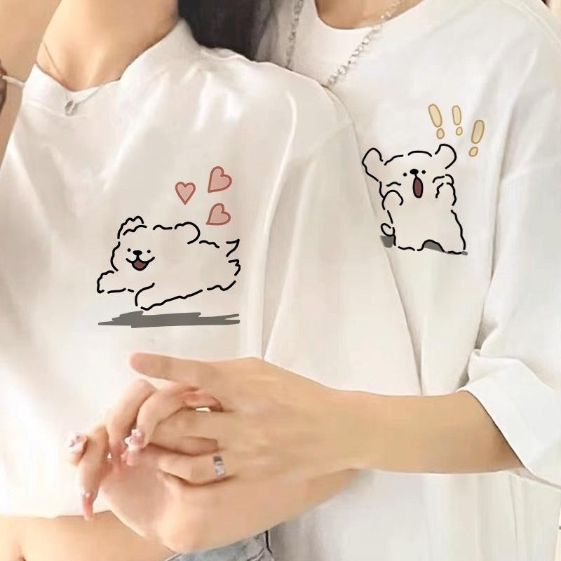 เกาหลี เสื้อแบบดารา เสื้อยืดแขนสั้น Oversize CMDXY0521 ผู้ชาย ผู้หญิง ลายทาง ตัวอักษร หลวม ลายสกรีน ฤดูร้อน ฤดูใบไม้ผลิ