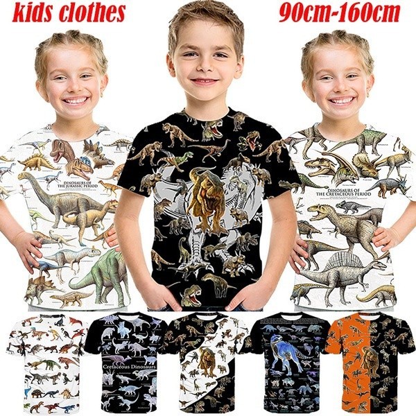 เสื้อยืดแขนสั้นลําลอง พิมพ์ลายไดโนเสาร์ 3 มิติ แฟชั่นฤดูร้อน สําหรับผู้หญิง และผู้ชาย 2024