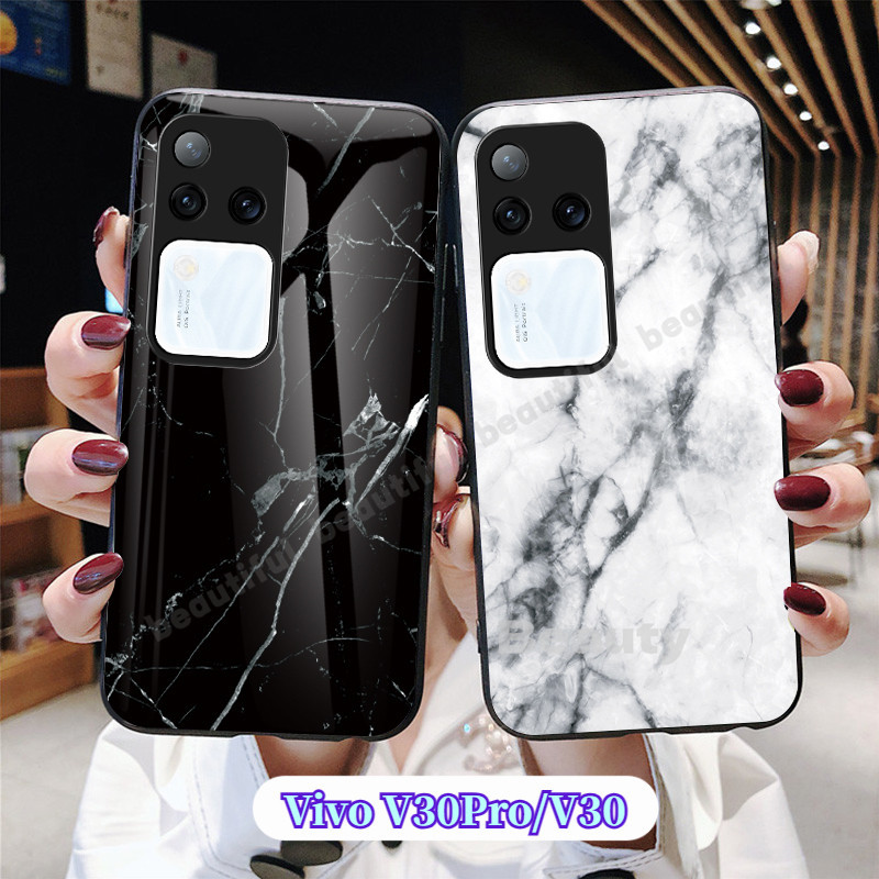 กรณี Vivo V30 Pro สําหรับ Vivo V30 V30Pro V29 Pro V30E 5G VivoV30 เคสโทรศัพท ์ ทาสีกระจกนิรภัยแฟชั ่ นคู ่ กันกระแทกกันชนนุ ่ ม TPU Edge ปกหลัง V30 Vivo V29E