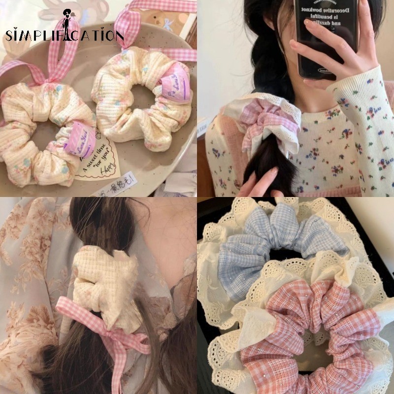 ยางรัดผมหางม้า แบบยืดหยุ่น ประดับโบว์ ลายดอกไม้ สีชมพู สไตล์เกาหลี แฟชั่นสําหรับผู้หญิง จํานวน 1 ชิ้น