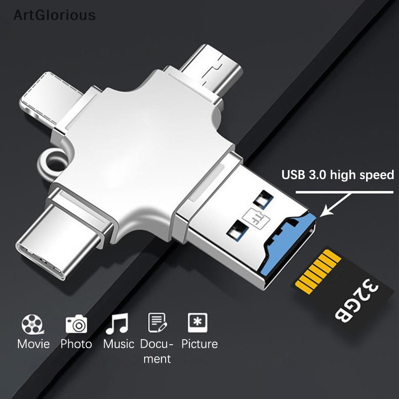 Art 4 In 1 อะแดปเตอร์การ์ดรีดเดอร์ USB 3.0 เป็น Type C USB เป็น IOS Micro OTG สําหรับ PC การ์ดรีดเดอร์โทรศัพท์ N