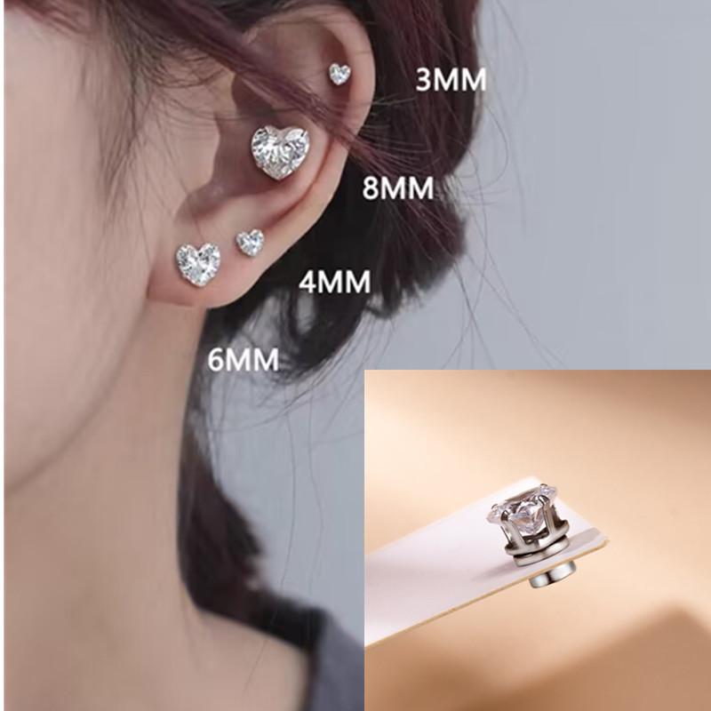 ต่างหูแม่เหล็ก รูปหัวใจ ประดับเพทาย คริสตัล ไม่เจาะ เครื่องประดับ สําหรับผู้ชาย และผู้หญิง