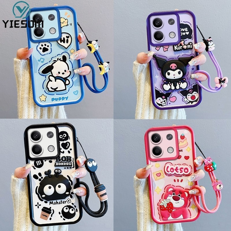 เคสโทรศัพท์มือถือ ยางซิลิโคนนิ่ม ลายการ์ตูนหมี ลูกสุนัข สตรอเบอร์รี่น่ารัก พร้อมสายคล้องมือ สําหรับ Redmi Note 13 4G Note 13 Pro 4G Note 13 Pro 5G Note 13 Pro Plus 5G