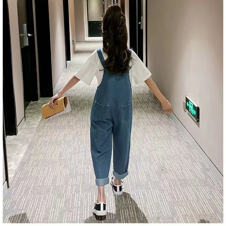 ชุดเอี๊ยมกางเกงยีนขายาว ทรงหลวม ขนาดใหญ่ สําหรับเด็กผู้หญิง อายุ 120-170 ปี มี 4 ช่อง