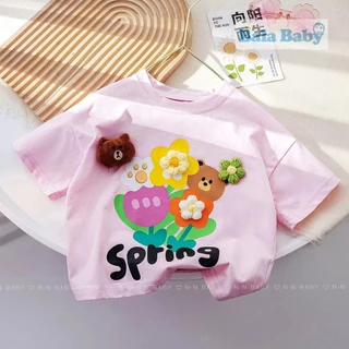 เสื้อยืดเด็ก เสื้อคอกลม สำหรับเด็กผู้หญิง ลายน่ารักๆ ผ้าผสมcotton DXT43