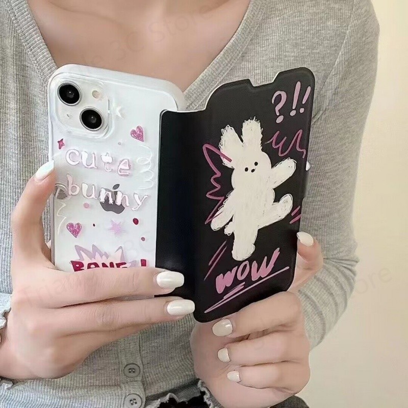 ใหม่ เคสโทรศัพท์มือถือหนัง ลายกราฟฟิตี้กระต่ายน่ารัก แฟชั่น สําหรับ Apple Iphone 14 13 12 11