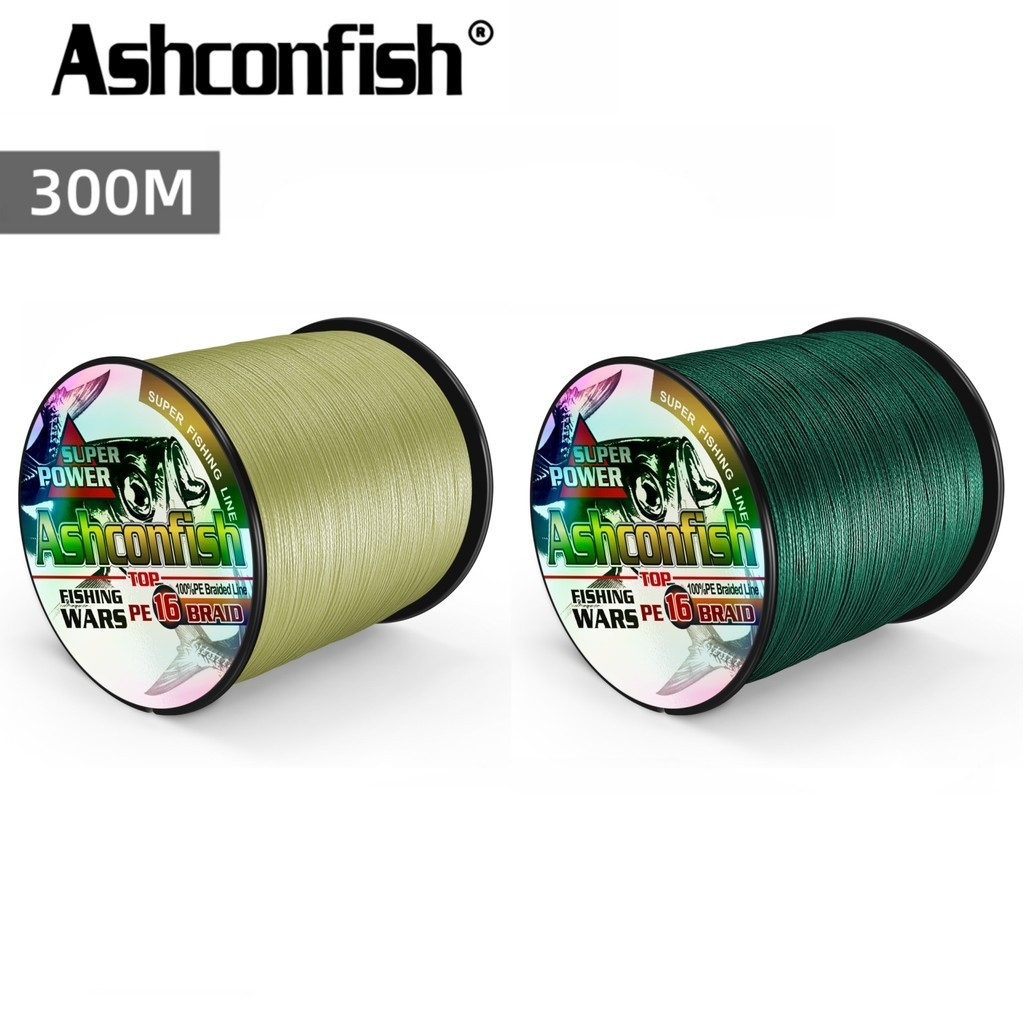Ashconfish สายเอ็นตกปลา PE แบบถัก 20-500 ปอนด์ X16 300 ม. สีเขียว 16 เส้น