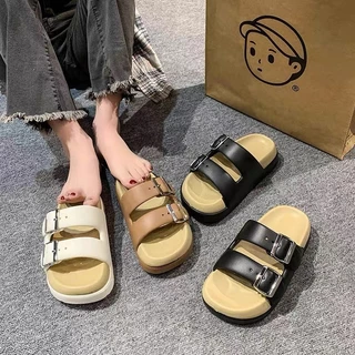 ของแท้ นุ่มเหมือนหมอน รองเท้าแตะสวม ลายคาดเข็มขัดคู่ สีแป๋นแสบตา พื้นหนานุ่มใส่สบาย ส่งไว