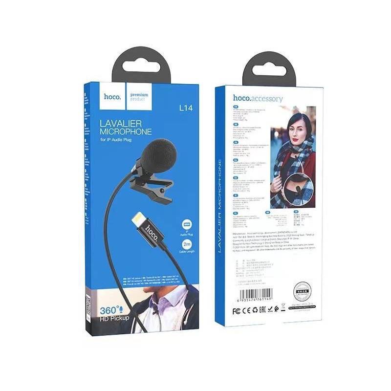 Hoco.L14 ไมล์​เหมาะ​สำ​หรับ​หนีบเสื้อ​ไลค์​สด​ มี3แบบ​(3.5mm​/ip​/TypeC)​