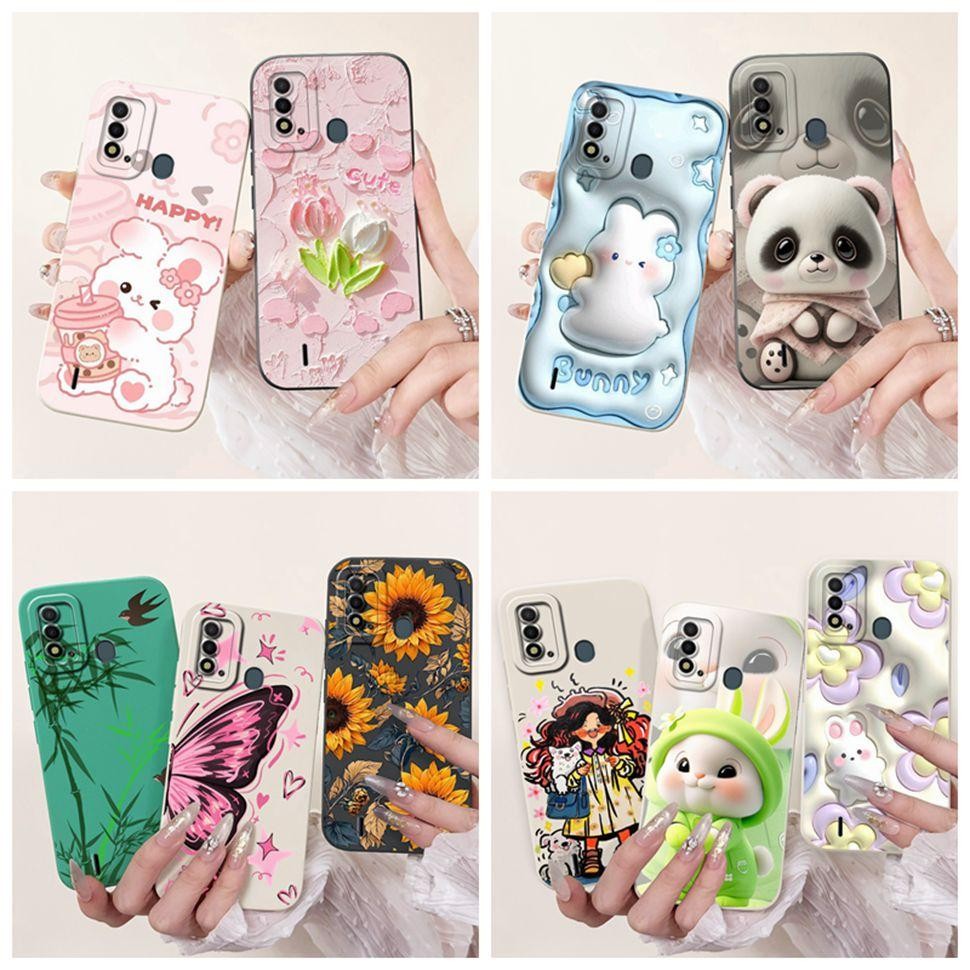 สําหรับITEL P37 กรณี 2021 แฟชั่นPandaกระต่ายทาสีฝาครอบโทรศัพท์สําหรับITEL P 37 P37 ITELP37 กันชนนุ่ม