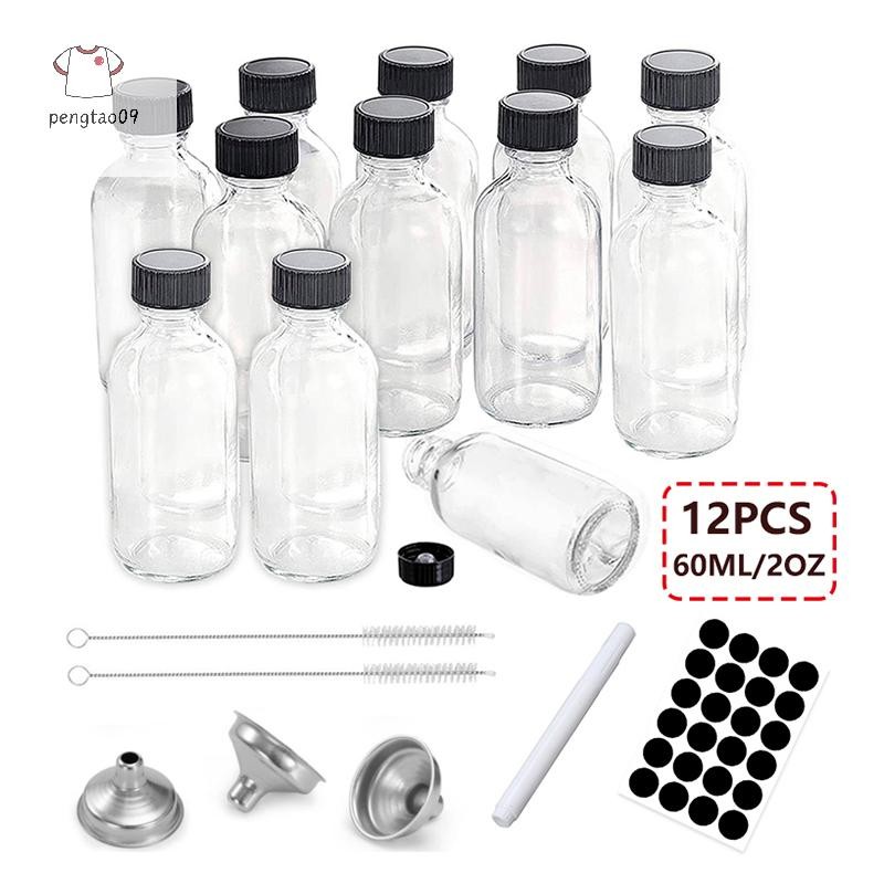 Pengatao09 12PCS 60ml ขวดแก้วขนาดเล็กพร้อมฝาปิด Airtight ขวดตัวอย่างใส/ถัง/ภาชนะสําหรับน้ําผลไม้ขิง Shots Potion น้ํามันใหม่