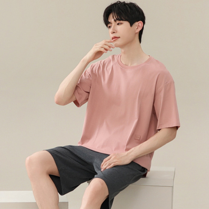 L-4xl ชุดนอนผู้ชาย Modal Plus ขนาดชุดนอนชุดฤดูร้อนผ้าฝ้ายแขนสั้นชุดนอน man สีทึบสไตล์เรียบง่าย Loungewear บาง