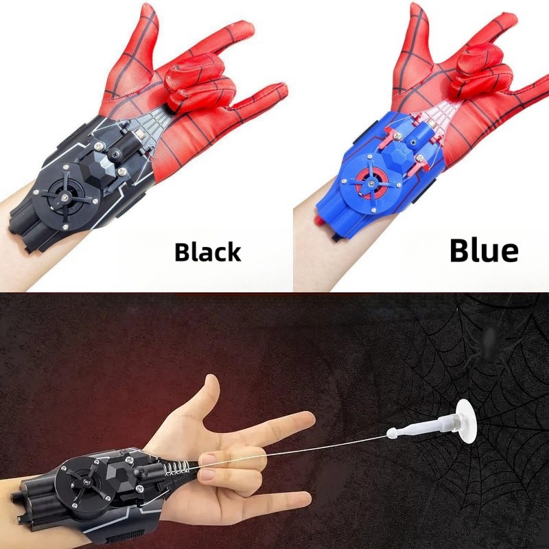 Spider Man Launcher เทคโนโลยีสีดําสายชาร์จอัตโนมัติของแท้ข้อมือปั่นของเล่นเด็ก