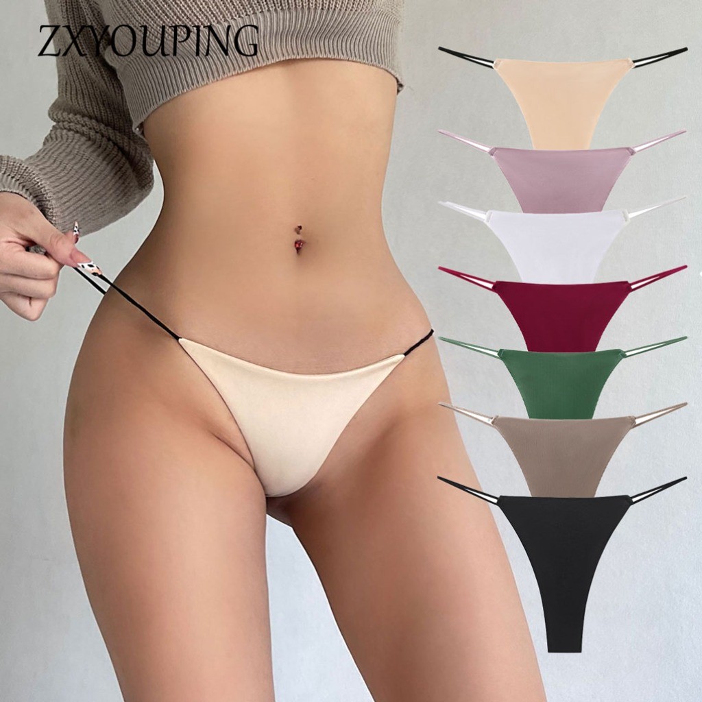 Zxyouping ผ้าไหมน้ําแข็งไม่มีรอยต่อ T กลับที่มองไม่เห็น G String ผู้หญิงเซ็กซี่ต่ําเอวทอง, กีฬาบิกินี่ Plus ขนาดผ้าไหมน้ําแข็งกางเกงชุดชั้นในหญิง S-XL