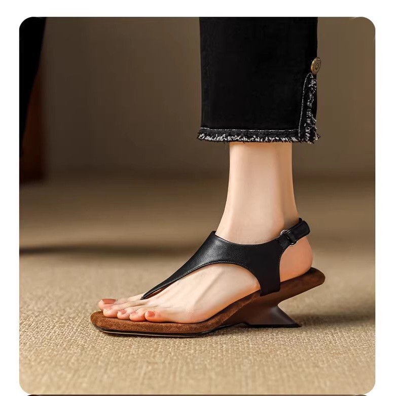 รองเท้าแตะผู้หญิงแฟชั่นสไตล์เกาหลีรองเท้าแตะส้นสูง Velcro รองเท้าแตะส้นสูงหรูหราขนาด35-40 - รูปที่ 6