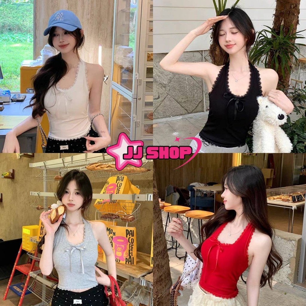 JJ Shop​💜​พร้อมส่ง เสื้อสายเดี่ยว เสื้อคล้องคอ เว้าหลัง ยืดกำลังดี มีฟองน้ำในตัว สีสดใสใส่สบาย "FY10100"