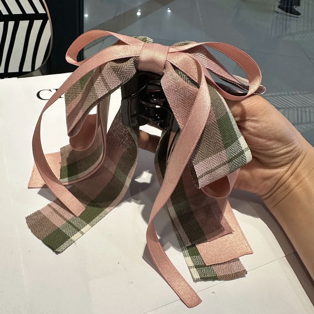 คลิปผมลายตารางสไตล์เกาหลีคุณภาพสูง สไตล์อังกฤษ พร้อมหัวใจประดับเพชร คลิปผมหางม้า ใหม่สำหรับผู้หญิง - รูปที่ 4