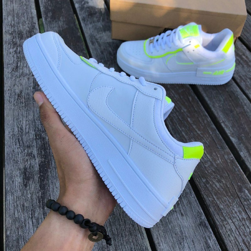 NIKE AIRFORCE 1 SHADOW WHITE NEON SPORT SHOES  sports  รองเท้า light


