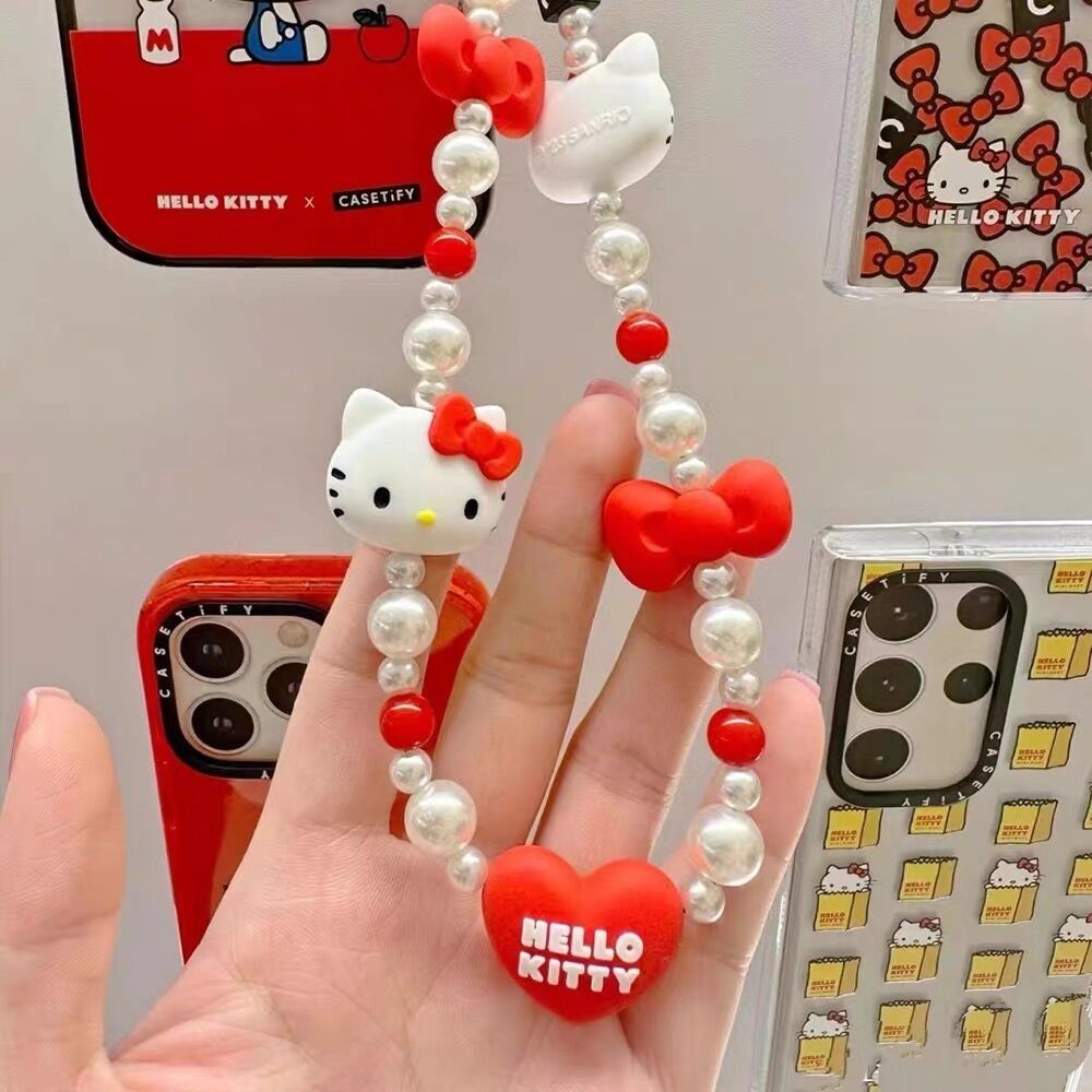 SANRIO สายคล้องโทรศัพท์มือถือ ประดับลูกปัด ลายการ์ตูน Hello Kitty Kuromi น่ารัก แบบสร้างสรรค์ อุปกรณ์เสริม สําหรับโทรศัพท์มือถือ