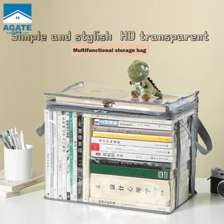 กระเป๋าเก็บหนังสือ กระเป๋าเก็บของแบบใส กันฝุ่น วางซ้อนกันได้ มีซิป กันฝุ่น สําหรับนักเรียน