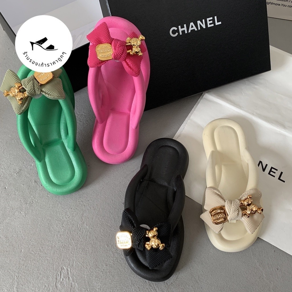 รองเท้าแตะใส่ได้ทุกสถานการณ์ พร้อมส่งวันต่อวัน แต่งโบว์และหมีน่ารักๆ พื้นหนานุ่ม น้ำหนักเบา รองเท้าแตะคีบ #sy72