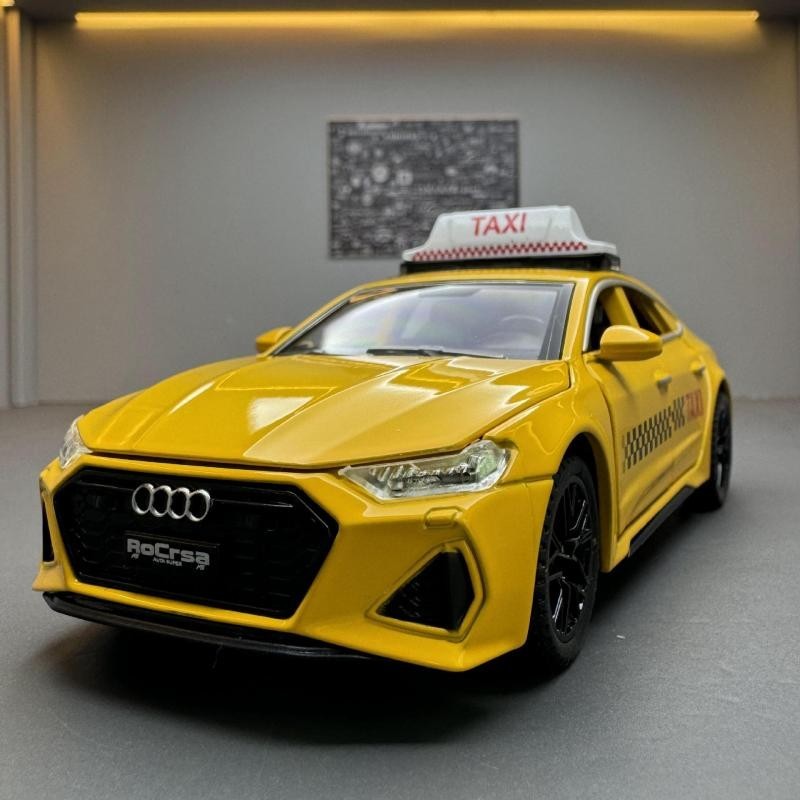 รถโมเดลโลหะผสม 1:32 Audi Taxi RS7 Taxi Model Taxi Sound & Light Pull Back Toy Car Model Ornament Col