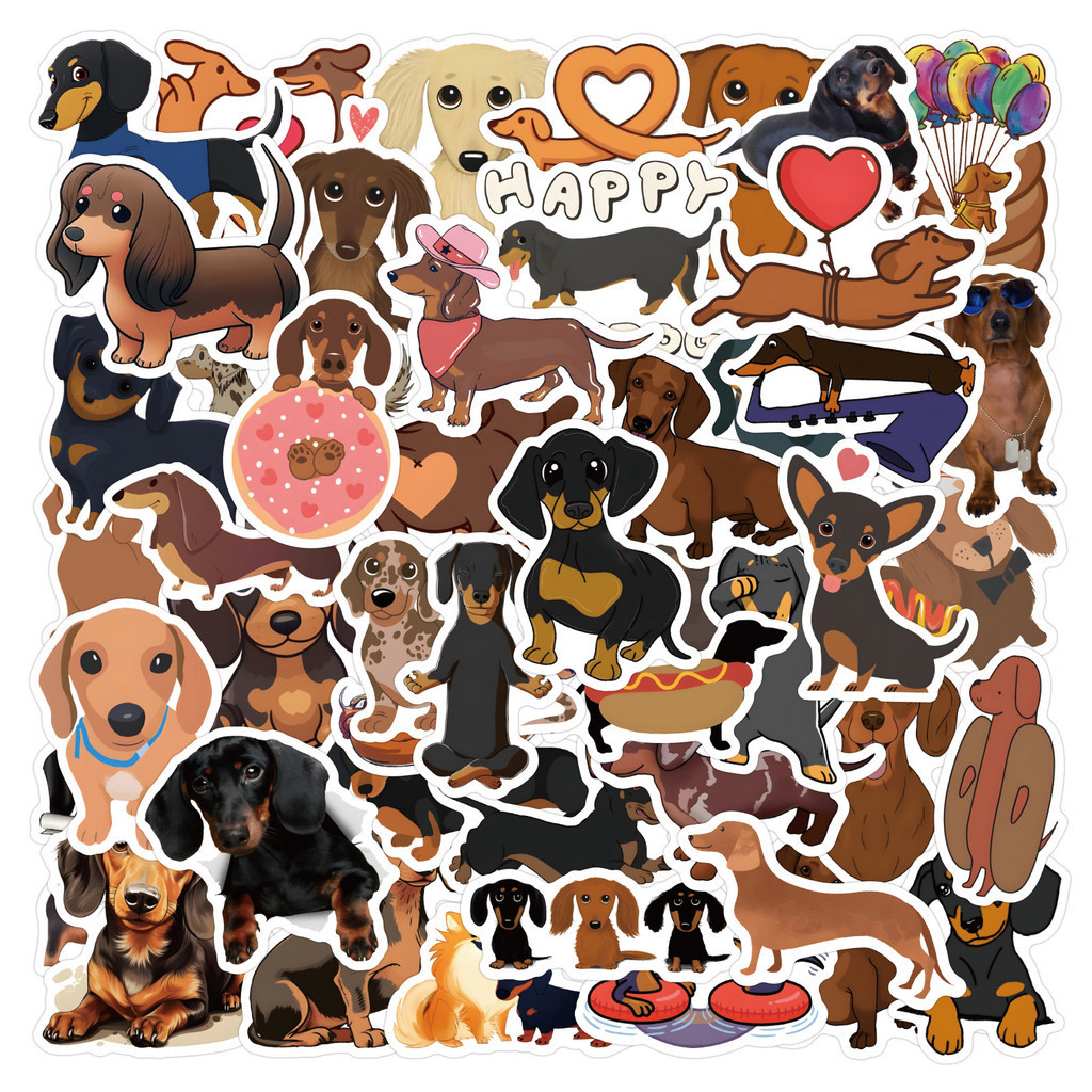 สติ๊กเกอร์ PVC กันน้ําสุนัขดัชชุนน่ารัก 60 ชิ้น