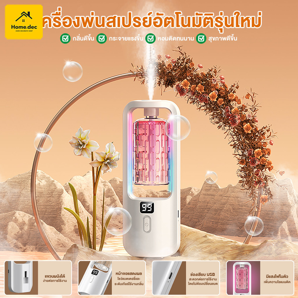 เครื่องฟอกอากาศอโรมา เครื่องพ่นน้ำหอม แบบชาร์จไฟได้ น้ำหอมติดทนนาน ติดผนังได้ ง่ายต่อการใช้