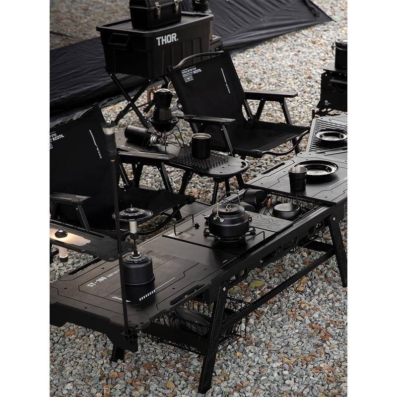 โต๊ะแคมป์ปิ้งกลางแจ้ง IGT แบบพกพา หน่วยโมดูลรวมกัน โต๊ะอุปกรณ์ตั้งแคมป์ สีดํา MR.KOOTIL โต๊ะรางเลื่อน วัสดุไม้ + อลูมิเนียมอัลลอยด์
