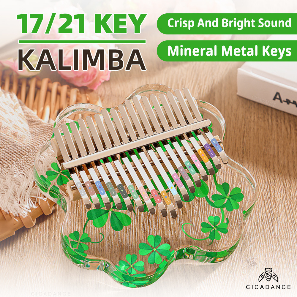 kalimba คาลิมบาใส 17 คีย์ / 21 คีย์ เปียโนนิ้วหัวแม่มืออะคริลิครูปลักษณ์ที่สวยงาม โทนเสียงที่ชัดเจนและสดใสฟรีค้อนปรับแต่ง Kalimba กระเป๋าเก็บหนังสือเพลง