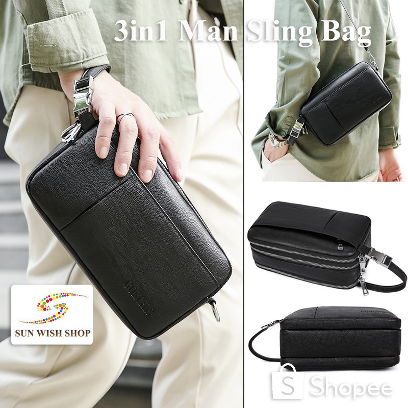 Sunwish SWS8802 ใหม่ กระเป๋าสะพายไหล่ กระเป๋าถือแฟชั่น แบบหนัง แข็งแรง สําหรับผู้ชาย 2024 3 In 1