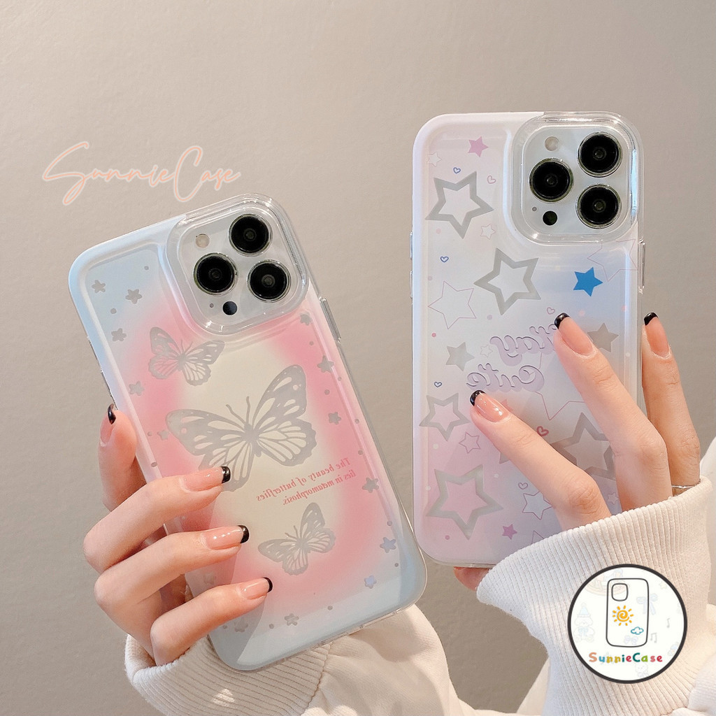 ศิลปะการ์ตูนดาวโรแมนติกไล่ผีเสื้อ ที่อยู่อาศัย เข้ากันได้ iPhone 15 14 13 12 11 Pro Max 7Plus XR X 15 8 14 7 Plus XS Max