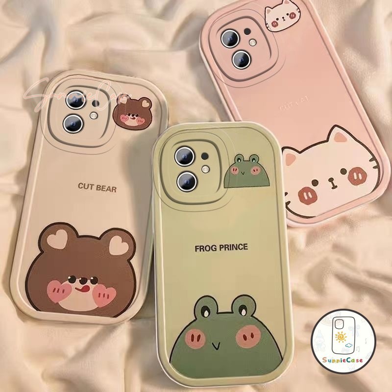การ์ตูนหมีน้อยลูกแมวน้อยคู่รักกบ ที่อยู่อาศัย เข้ากันได้ iPhone 11 12 16 15 13 14 Pro Max 7Plus XR 8 15 7 Plus XS Max X