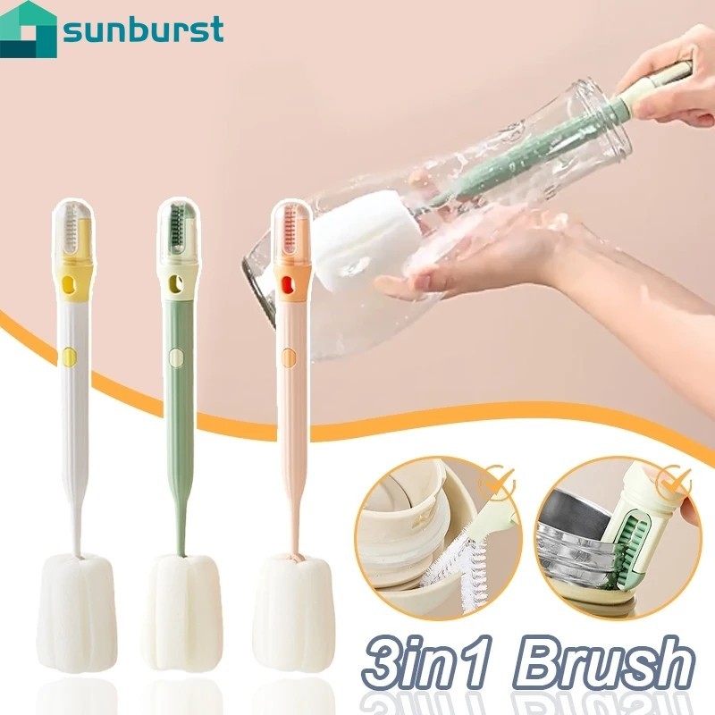 3 In 1 แปรงล้างขวดนมเด็ก - แปรงฟองน้ํา ด้ามจับยาว - แปรงทําความสะอาดฝาถ้วยฟาง - คราบฝุ่น - แปรงทําความสะอาดช่องว่าง ที่ถอดออกได้ - อุปกรณ์ทําความสะอาดถ้วยน้ํา
