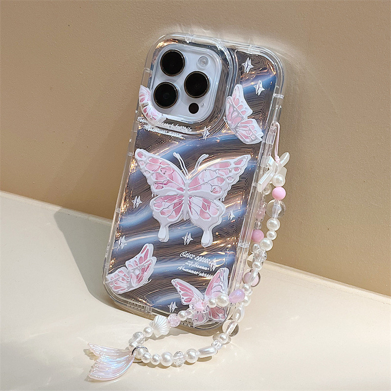 For เคสไอโฟน11 กระจกกระดาษสร้อยข้อมือสำหรับiPhone 11 12 13 14 15 Pro Max 6S 7 8 Plus XS Max XR SE ครอบคลุมซิลิโคนปลอก