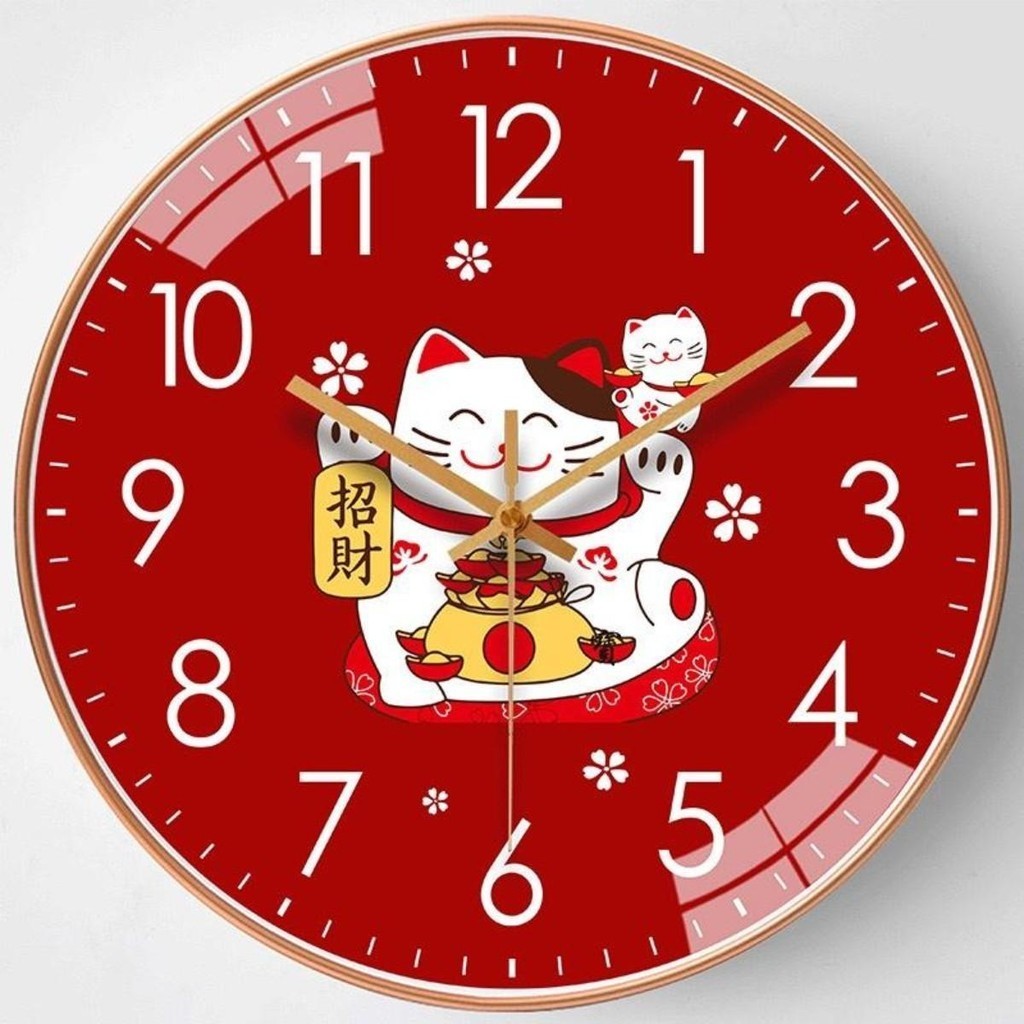 นาฬิกาแมวกวัก นาฬิกาติดผนัง นาฬิกาแขวน (ขนาด20cm) เข็มเดินเรียบ ตัวเลขนูน 3 มิติไม่มีเสียงรบกวน ประหยัดถ่าน