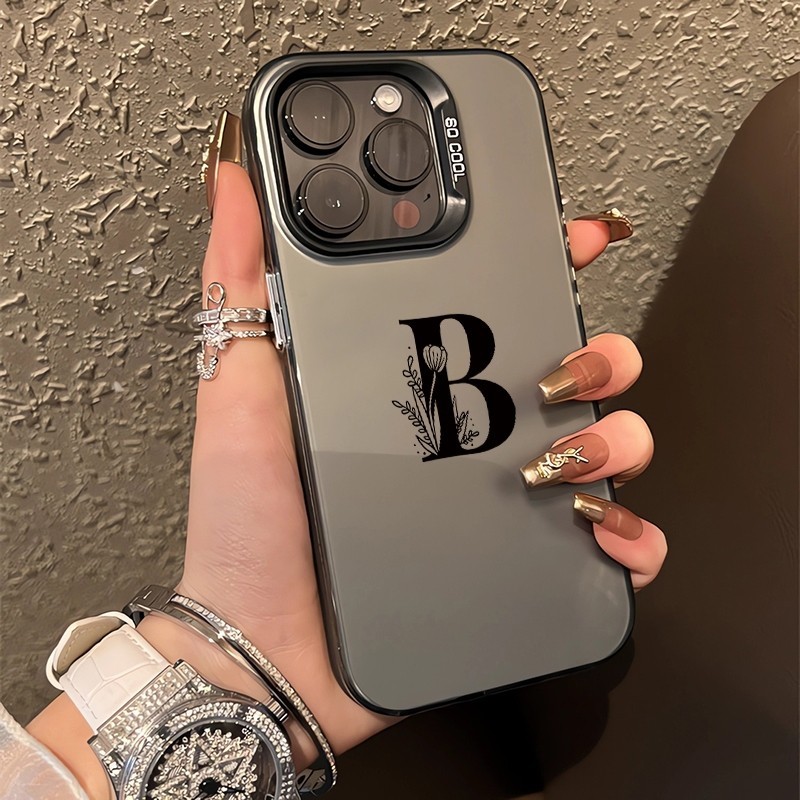 เคสโทรศัพท์มือถือแบบแข็ง ลายตัวอักษร B สีเงิน สําหรับ iPhone 11 12Pro 7 8Plus Xs XR XsMax 13 14Plus 15ProMax