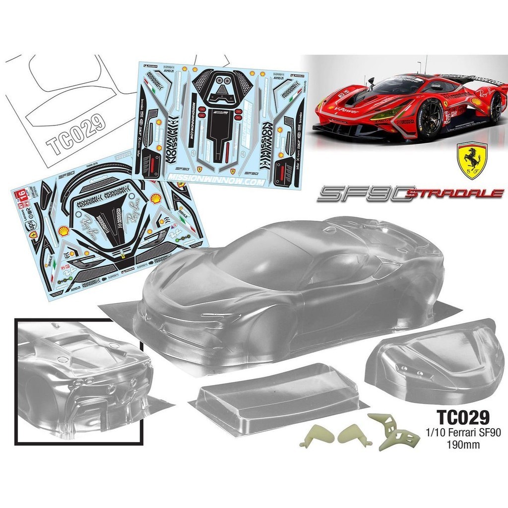 Tc029 1/10 Flat Sports Car Shell Ferrari Ferrari SF90 การแข ่ งขัน Drift Car Shell 190mm Racing Shel