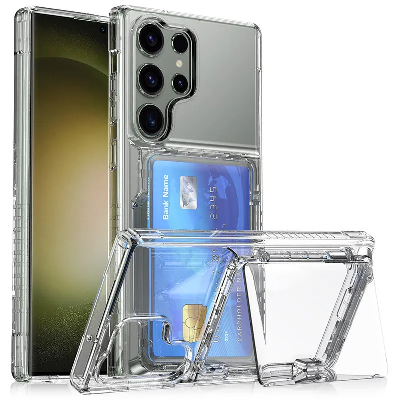 เคสโทรศัพท์มือถือ PC แข็ง แบบใส กันกระแทก พร้อมช่องใส่บัตร หรูหรา สําหรับ Samsung Galaxy S24 Ultra Plus S23 Ultra Plus
