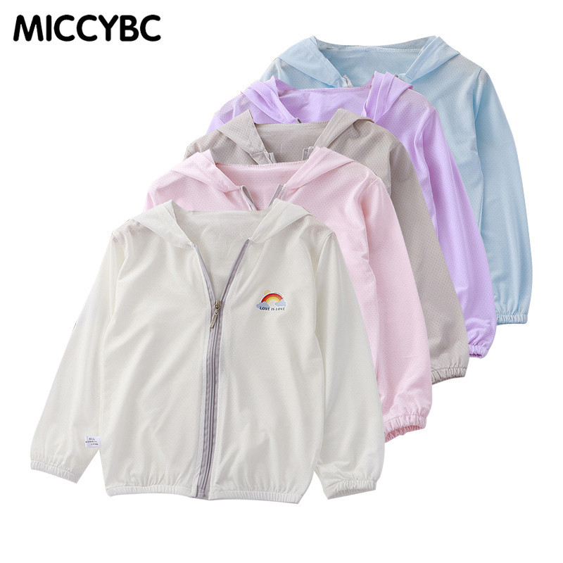 [MICCYBC] เสื้อคลุมกันแดด ผ้าเรยอน แบบบาง มีซิป พิมพ์ลายสายรุ้ง แฟชั่นฤดูร้อน สําหรับเด็กผู้ชาย ผู้หญิง 2-12 ปี
