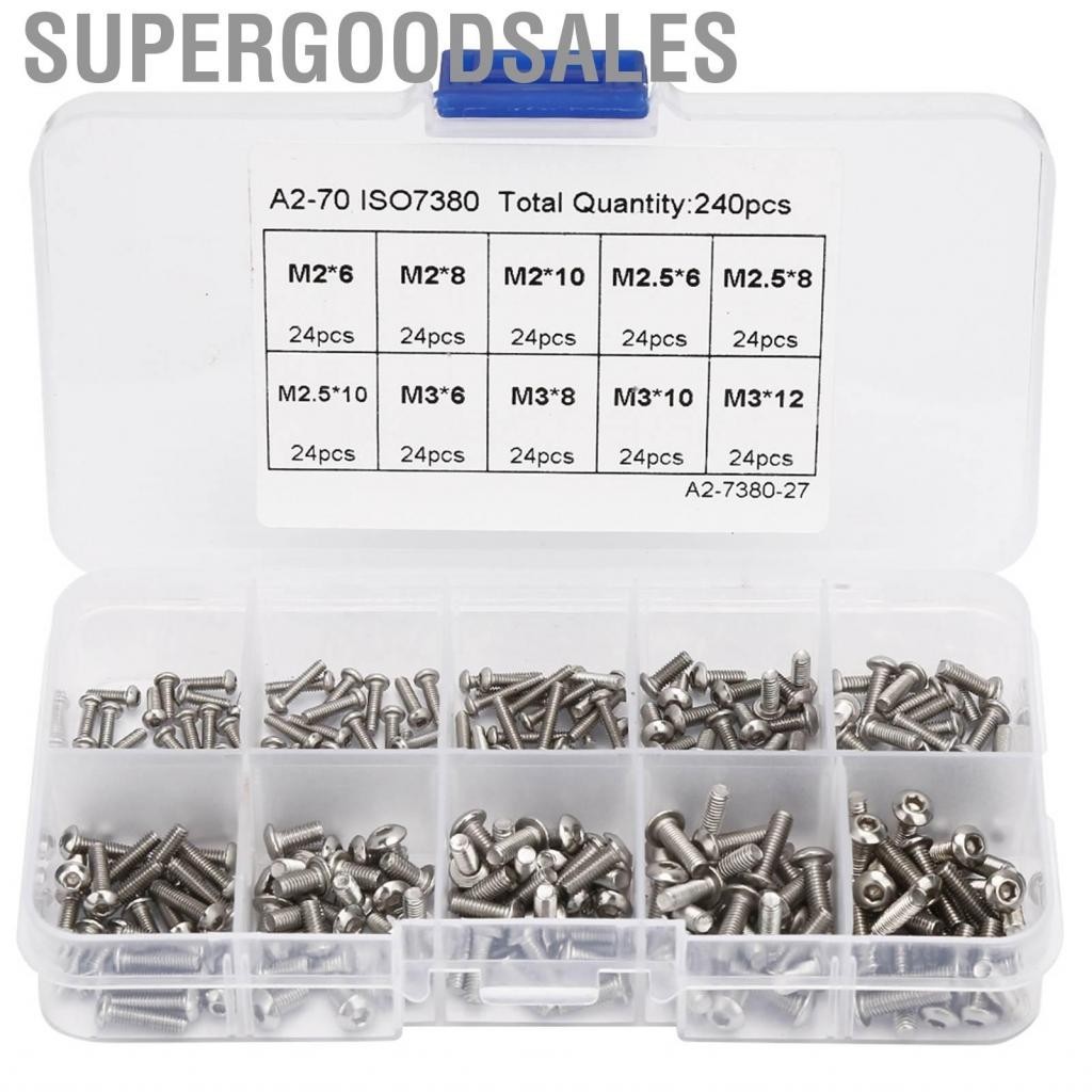 Supergoodsales 240 ชิ้น M2x6/M2x8/M2x10/M3x6/M3x8/M3x10/M3x12/M2.5x6/M2.5x8/M2.5x10 ชุดสกรู CX4