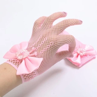ถุงมือแต่งงานเด็ก เก๋ไก๋, โบว์โบว์ตาข่ายลูกไม้สั้น, ถุงมือชุดมารยาทบางหรูหรา ถุงมือปาร์ตี้วันเกิดเจ้าหญิงวันหยุด